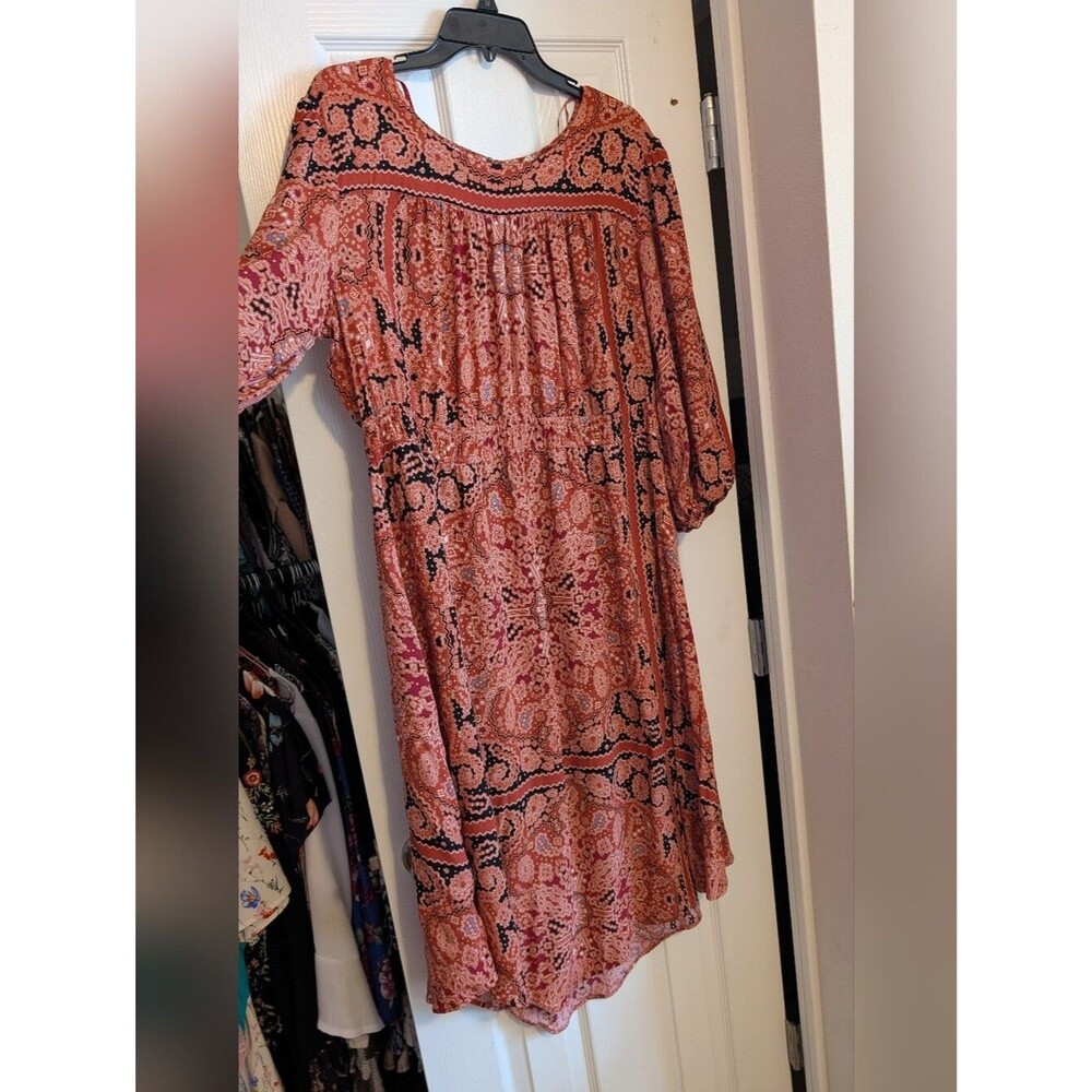 Nurture Bohemian Flowy Orange And Black Paisley Midi Dress 1X